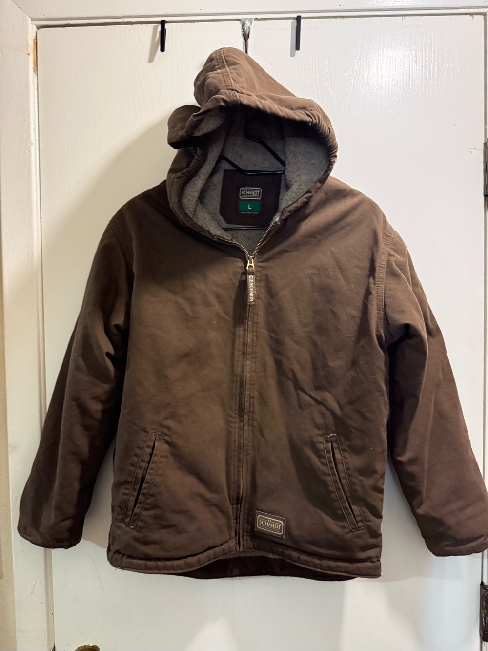 Kids Brown Hooded Pea Coat - Insulated Workstyle Jacket 14/16 very warm